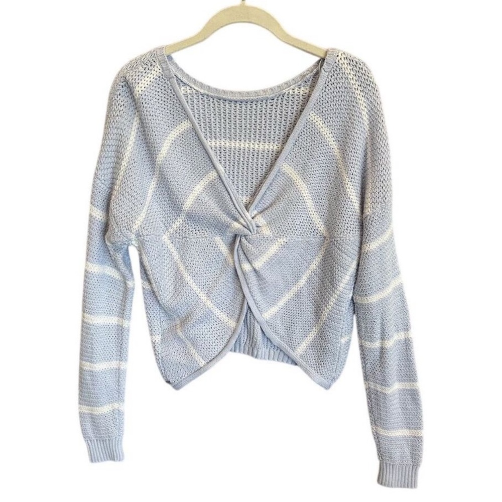 Hollister Coastal Striped Sweater Twisted Knot Blue White Pull over Sweater